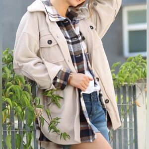 Women's Beige Zenana Fleece Button Down Jacket